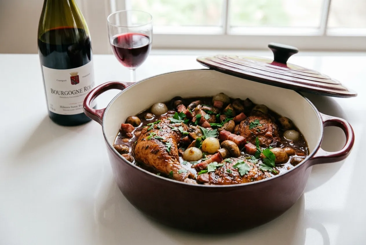 Coq au vin : la recette de grand-mère, tendre et savoureuse