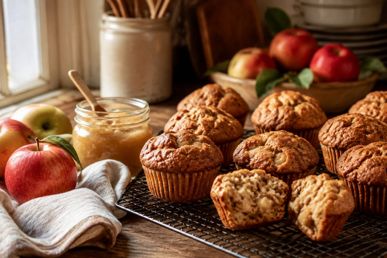 Muffins moelleux à la compote de pomme, healthy et faibles en calories